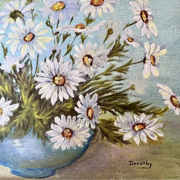 1982 Dorothy Huff ~ Original Signed White Daisy Framed Oil Painting 20" x 17"